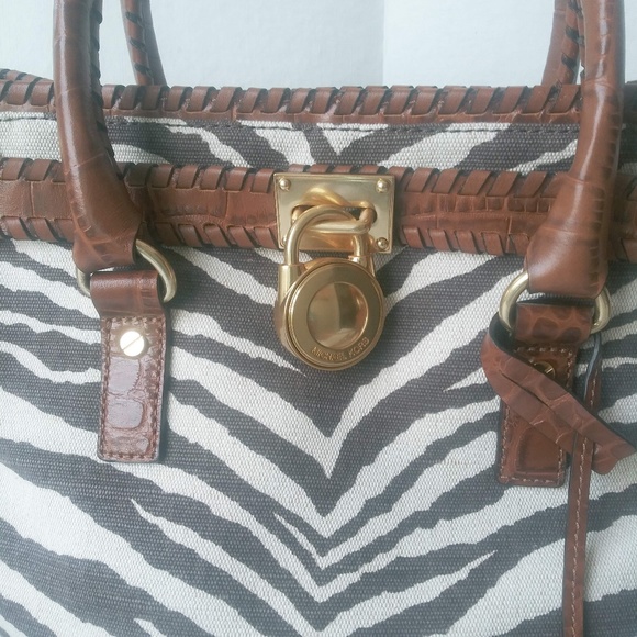 Michael Kors "Hamilton" Zebra Print Canvas & Leather Trim Tote - Picture 6 of 16